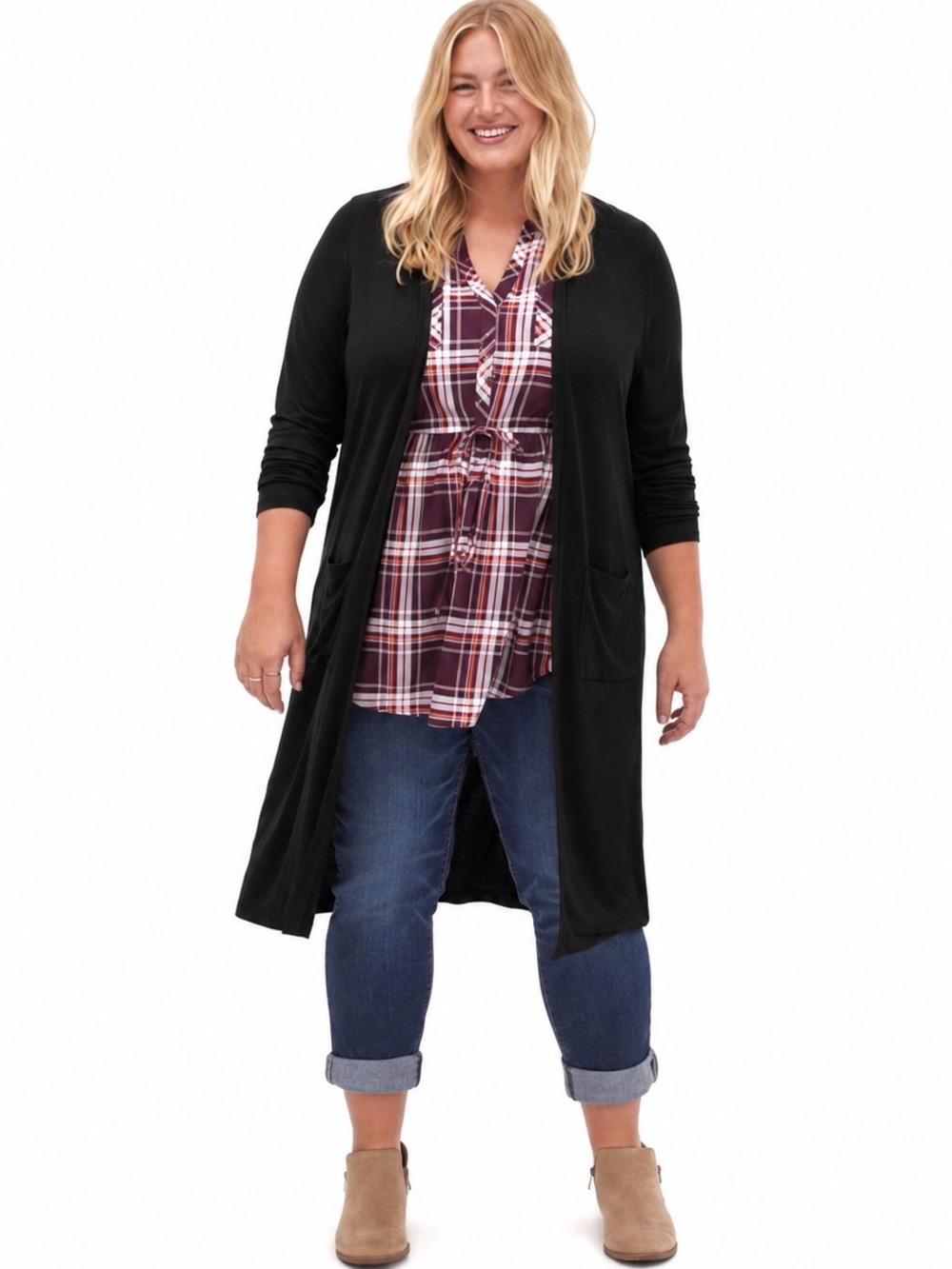 Torrid 2X Black Knit Duster longline Sweater Cardigan open front pockets boho